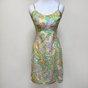 Vintage 60s Hollywood Vassarette Slip, Groovy Paisley & Floral, Sz 32 Small